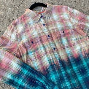 Flannel plaid tie dye button up shirt/tunic